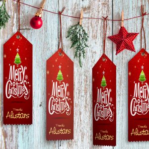 Merry Christmas tags made from custom top ribbons to personalize your holidays