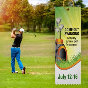 A custom top ribbon promoting a summer golf tournament event.