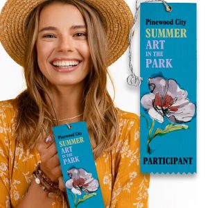 A custom top ribbon is used as one of the key benefits to promote a summer art event. 